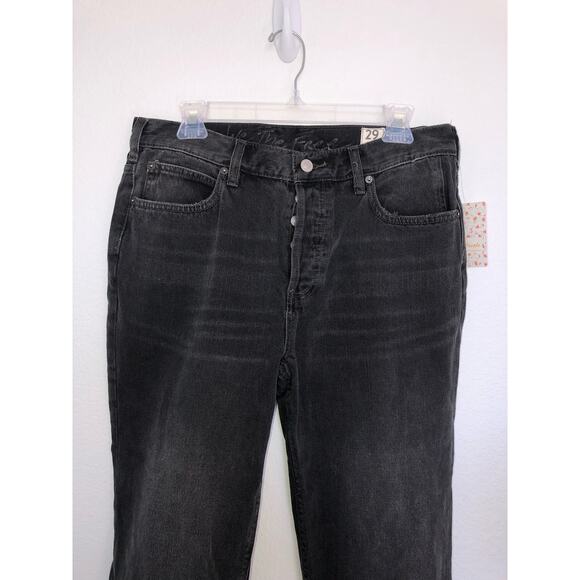 Free People Rugged Black Distressed Ankle Fly Button Straight Leg Jean - 29 - Picture 2 of 8